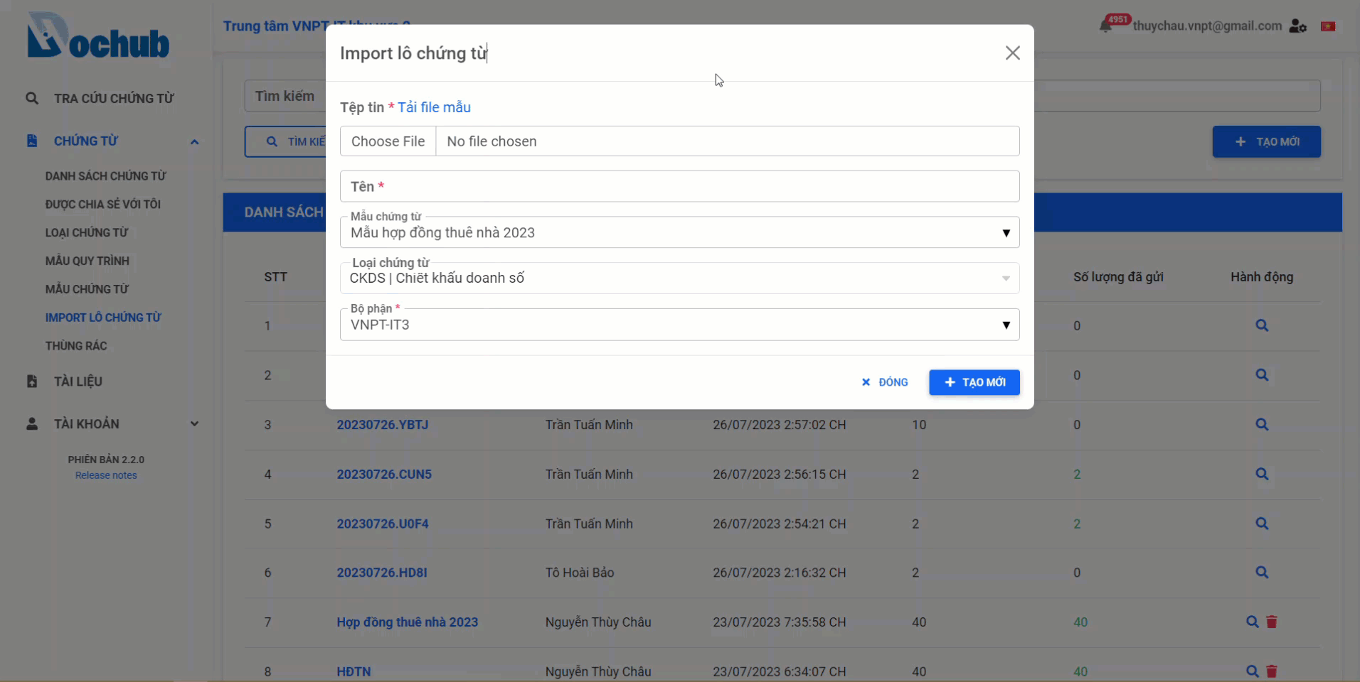 Create a new import document batch