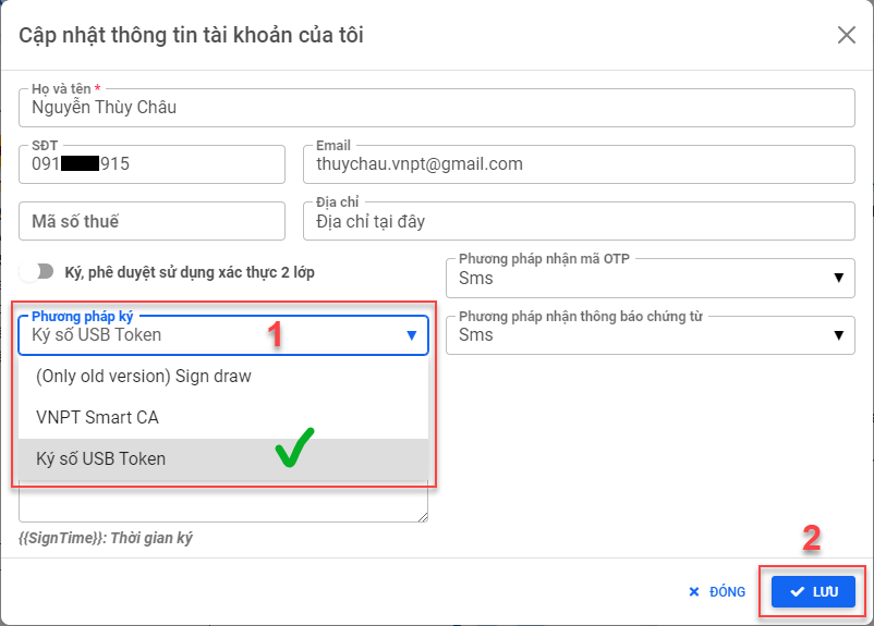 Chọn phương pháp ký số