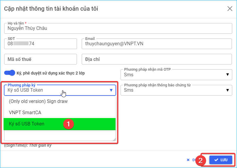 Select digital signing method