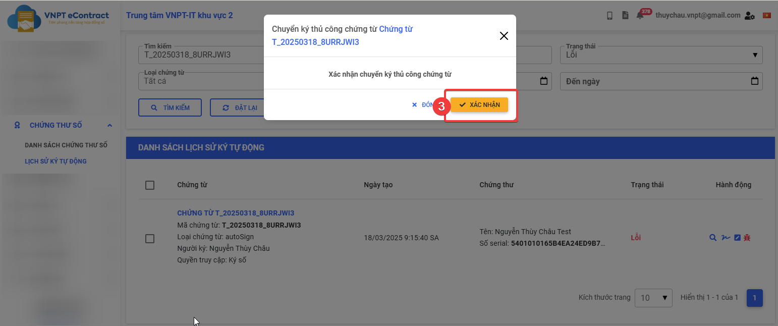 Chuyển ký thủ công một chứng từ