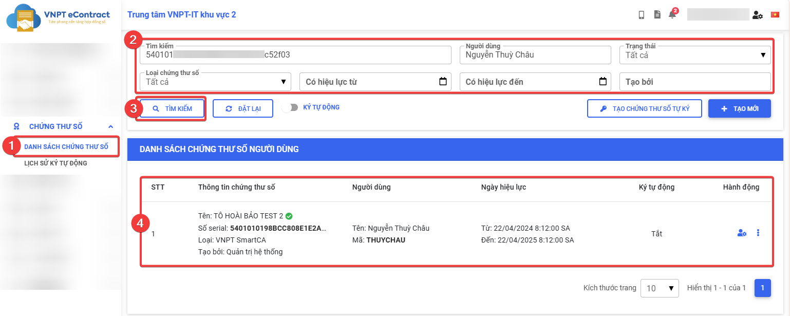Tìm kiếm chứng thư số người dùng