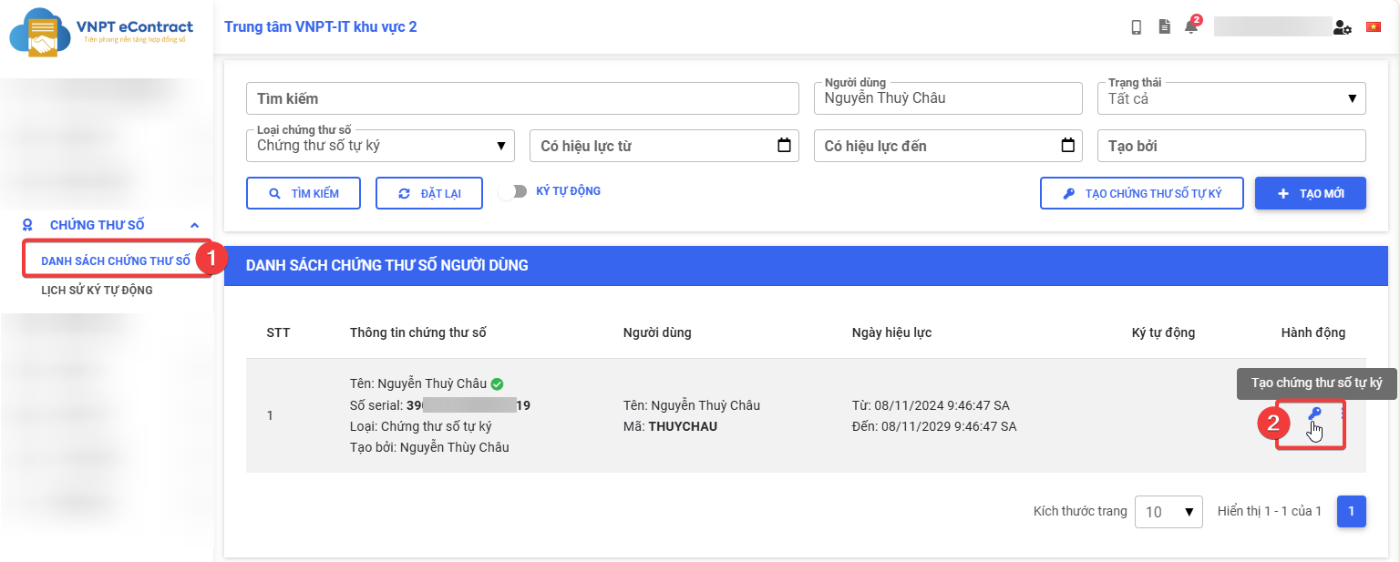 Tạo chứng thư số tự ký