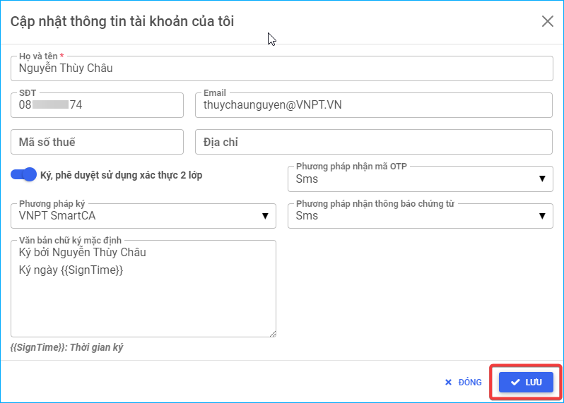 Cập nhật thông tin cá nhân