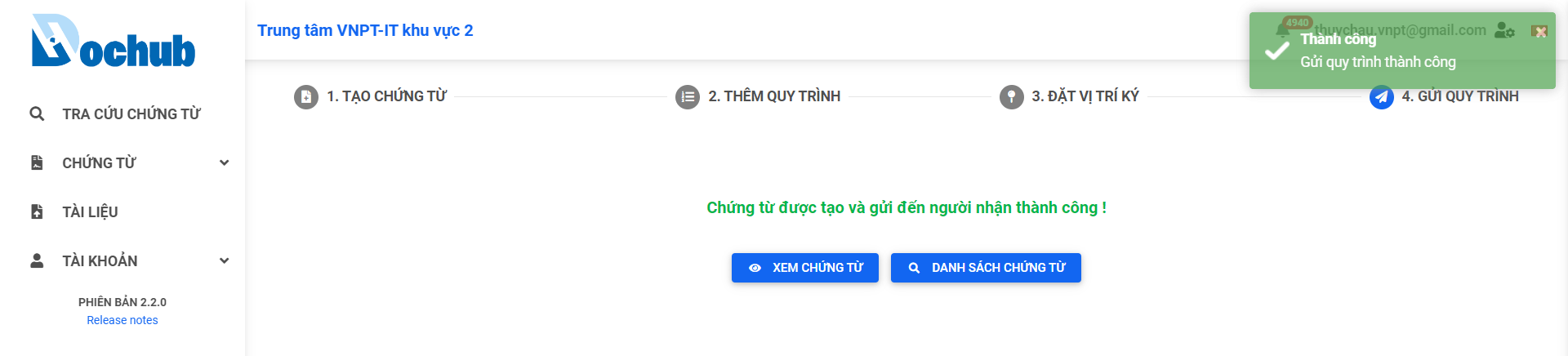 Chứng từ được tạo thành công