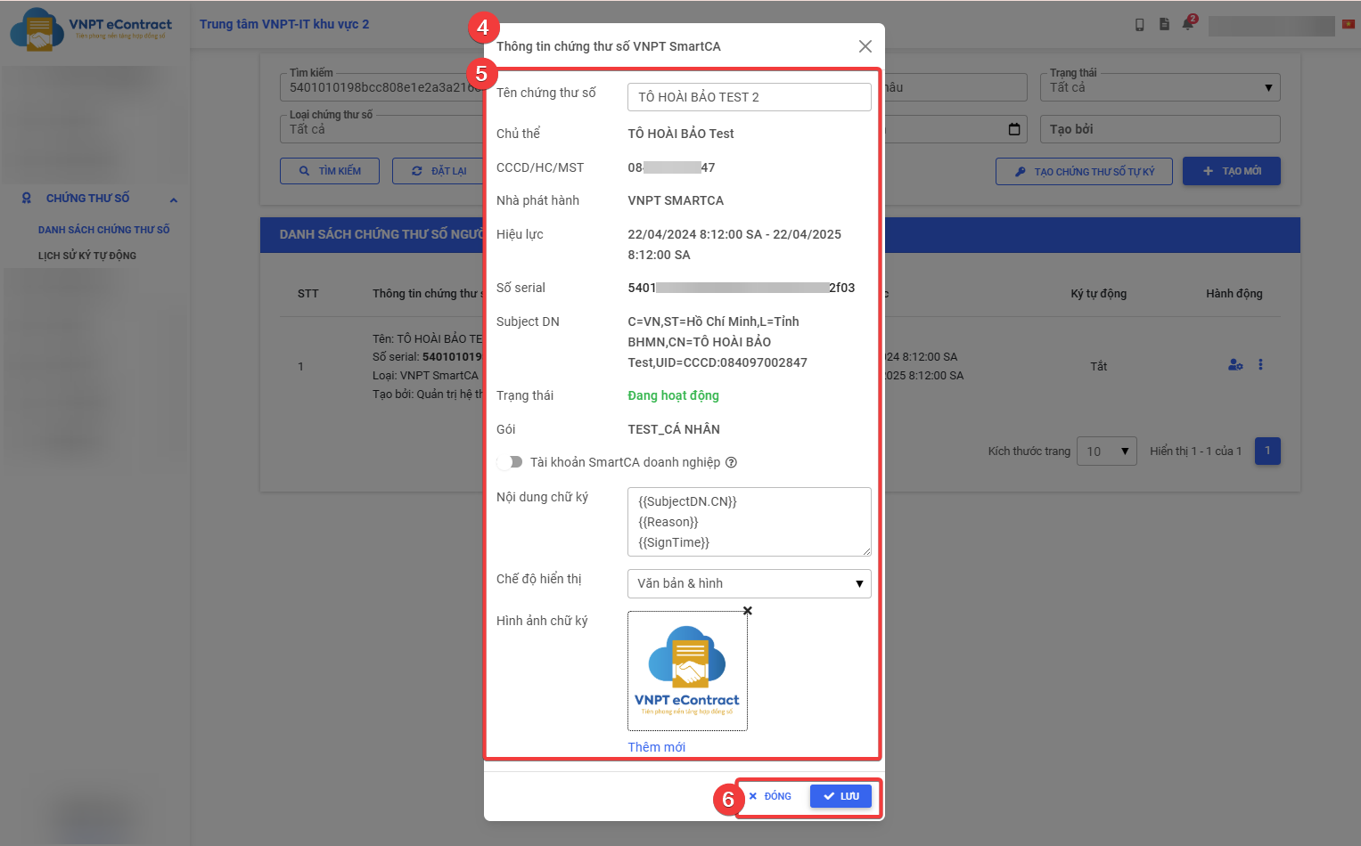 Xem chi tiết chứng thư số người dùng